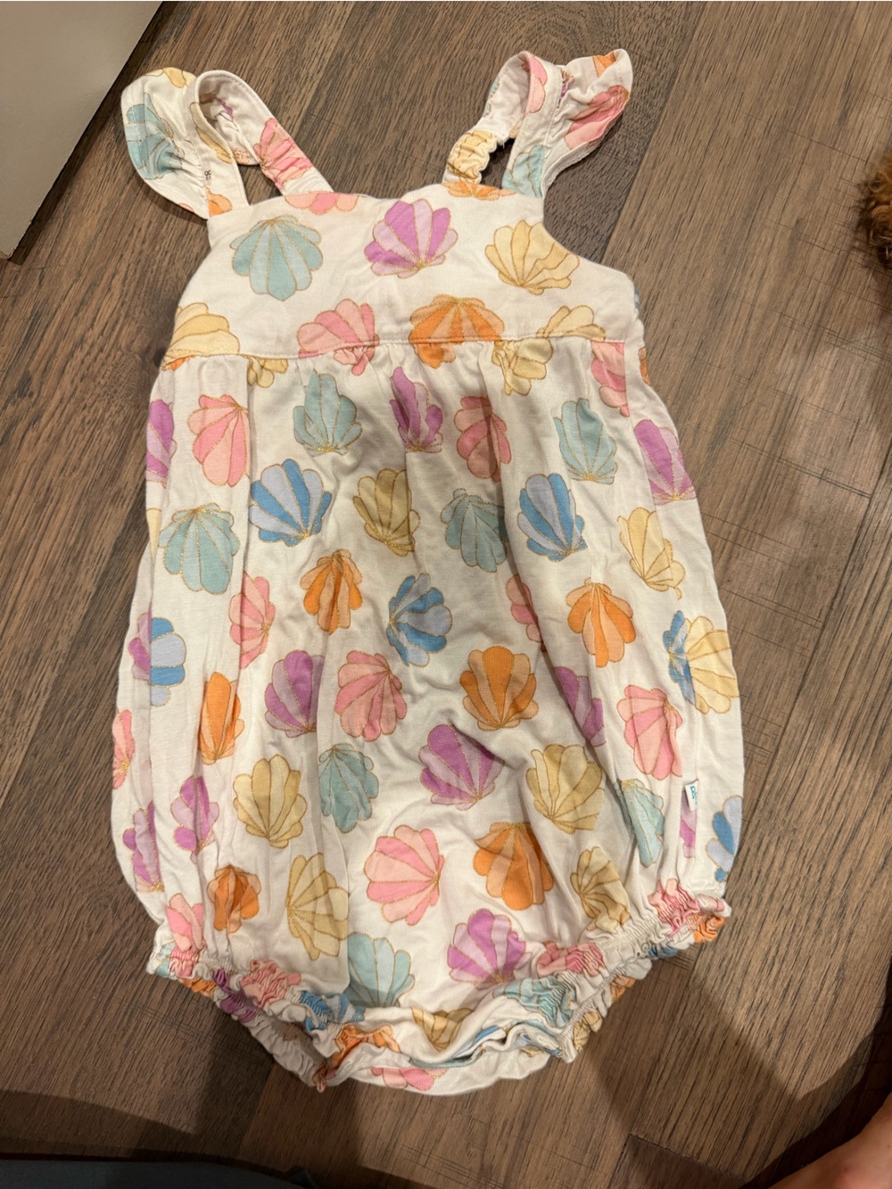 Posh Peanut White One-Piece Romper with Pastel Shell Print